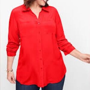 Talbots Vibrant‎ Red-Orange Silk Button-Down Shirt Sz 16